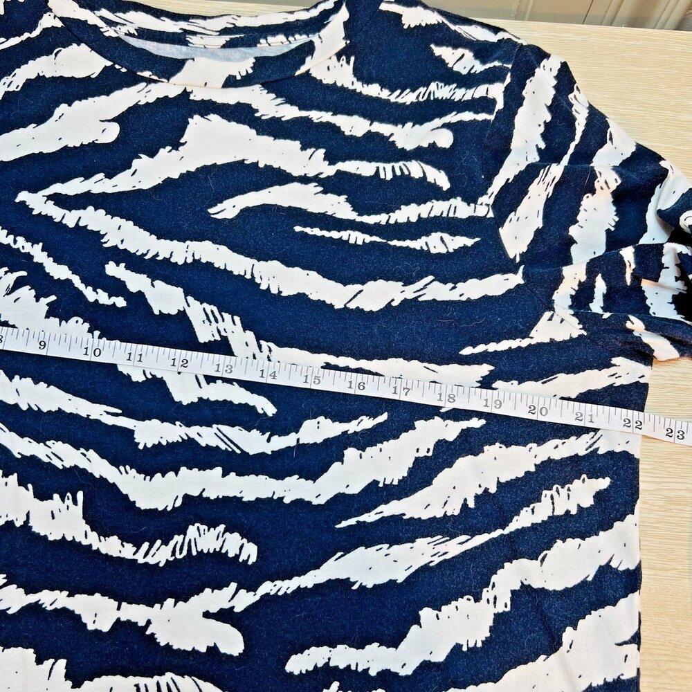 LOFT Shirt Blouse Womens XXL Navy White Abstract Tiger Print Long Sleeve Tee - Picture 10 of 12